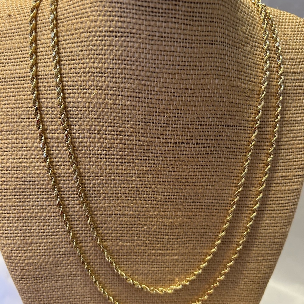 14K Gold 36" Diamond Cut Rope Chain Necklace